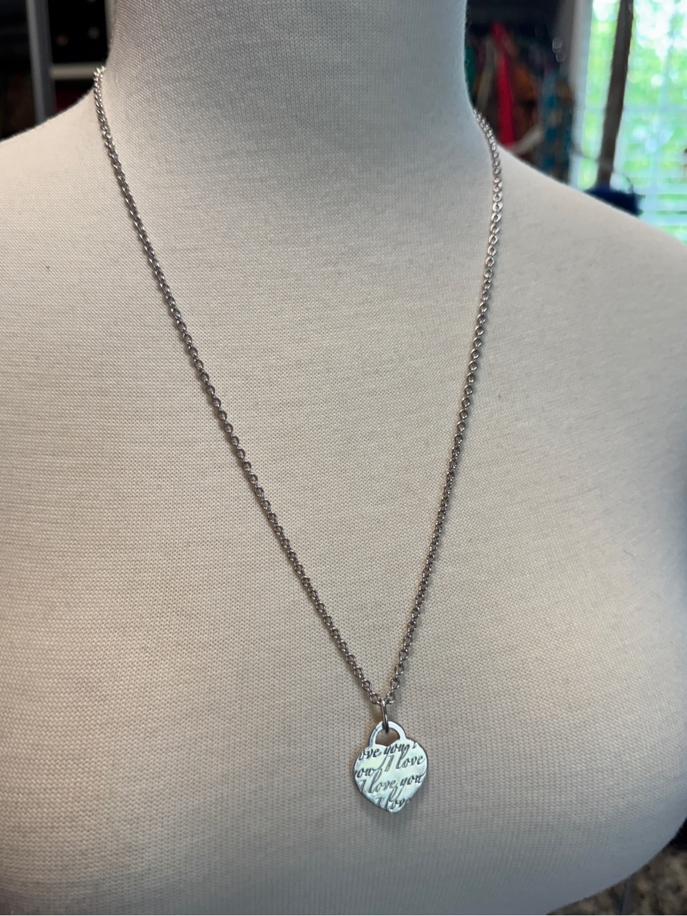 Tiffany & Co. Silver Engraved Heart I Love You Pendant Necklace
